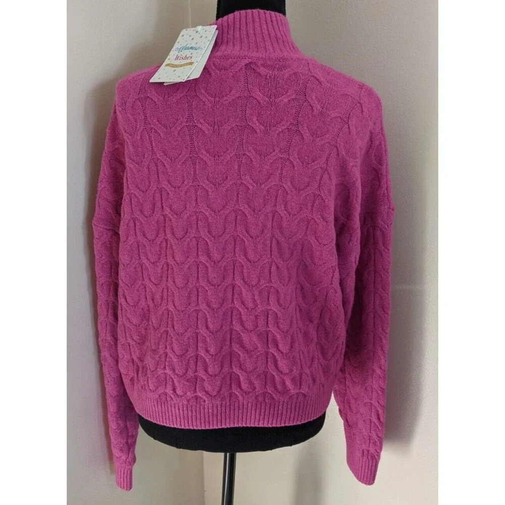 NWT Pink Rose Sweater Knit Fuschia Flame Casual Semi-Cropped Mock Neck Large